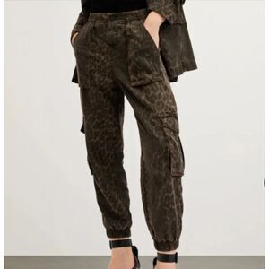 AllSaints Freya Leopard Print Denim Cargo Pants US 10